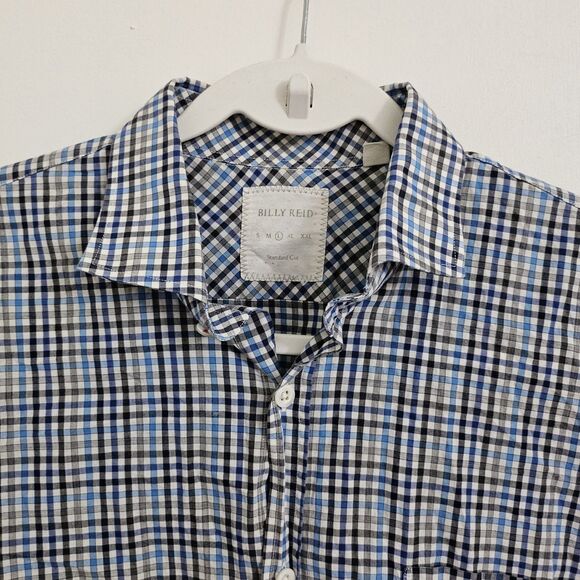 Billy Reid Shirt Mens Large Blue Plaid Check Button Down Longsleeve Standard Cut - Picture 3 of 10